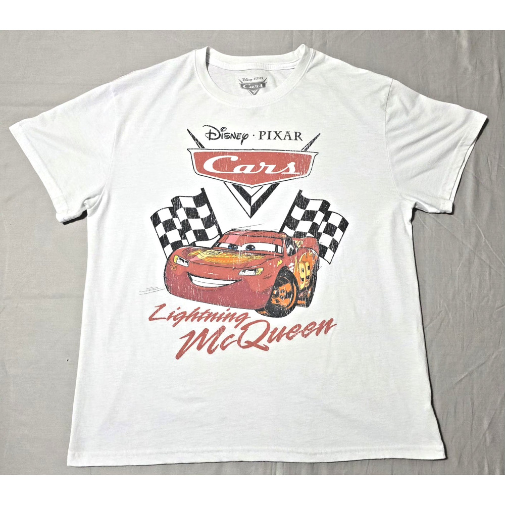 Disney Pixar Cars Lightning McQueen Graphic T-Shirt White XXL Jerry Leigh